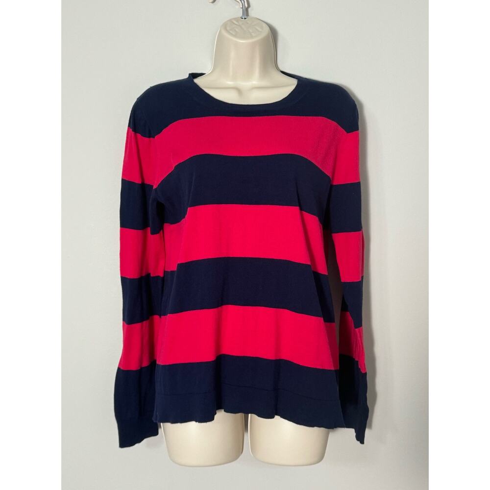 NWOT J.Crew Teddie Cotton Navy and Pink Striped Sweater Size L